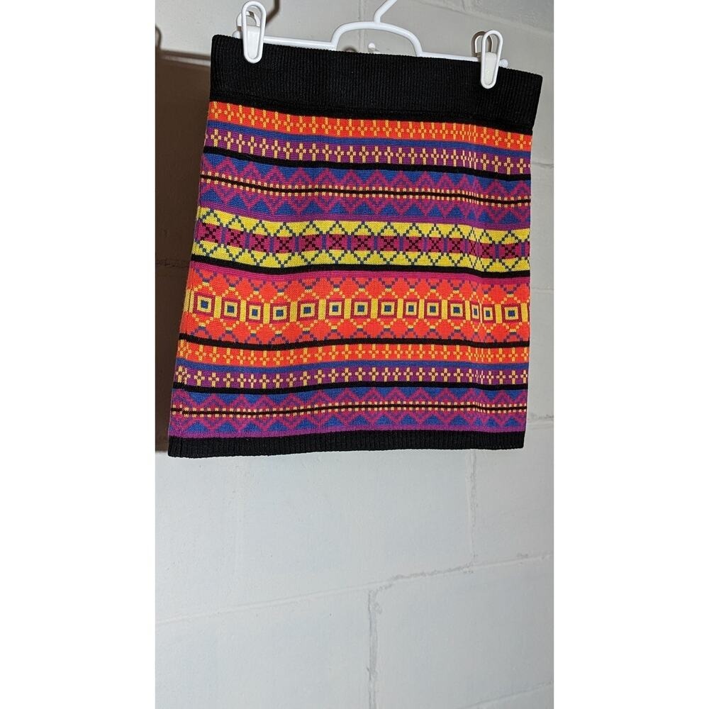 Derek Heart Mini Skirt Sweater Knit Colorful Geometric Pattern Party Medium